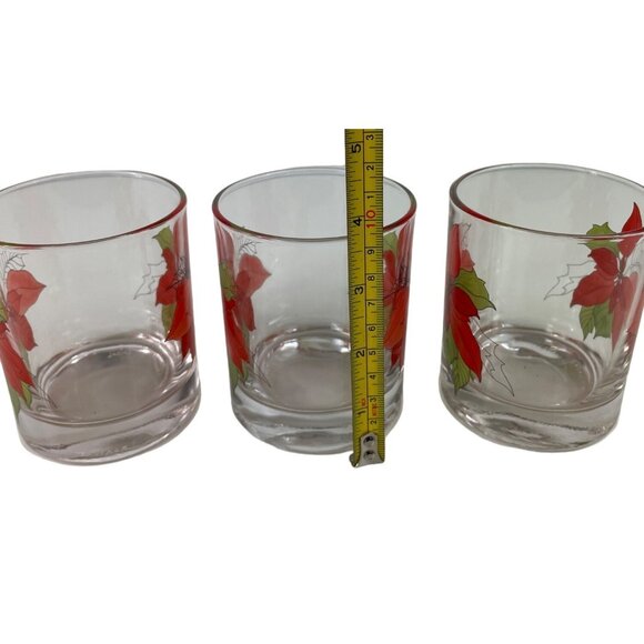 Vintage Christmas 8oz Glassware Old Fashioned Poinsettia by Block Set of 3 - Picture 9 of 11